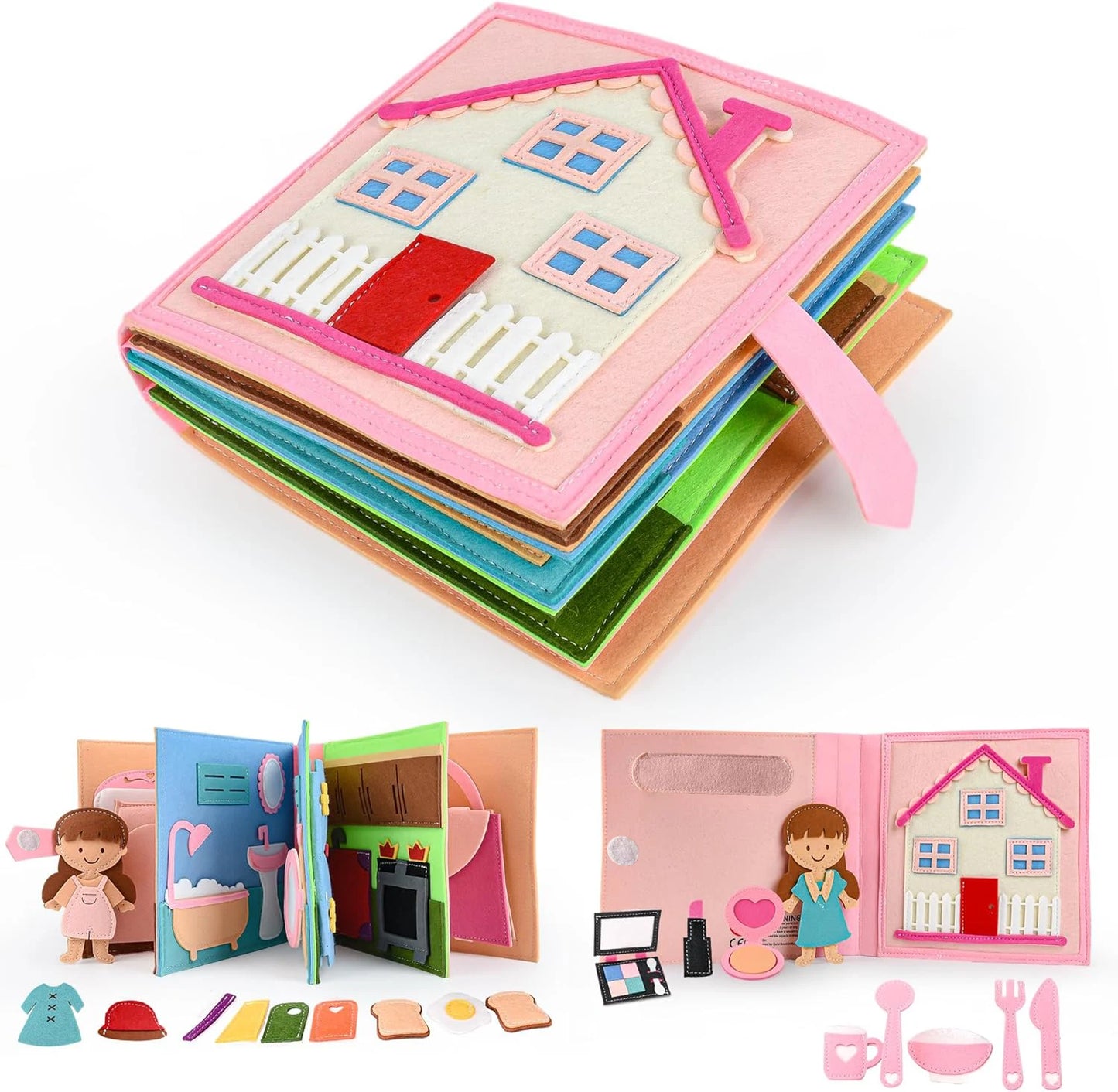 Montessori Quiet Books for Toddlers - Soft Activity Busy Book, Felt Cloth Sensory Travel Toy with Learning Activities