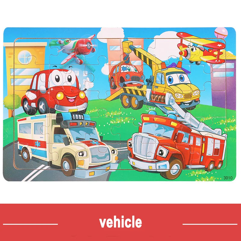 Logic Thinking Wooden Puzzle Game – Animal and Vehicle Cartoon Educational Toy for Kids