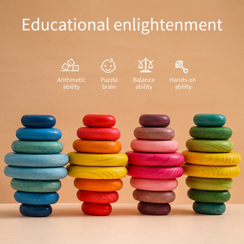 Baby Wooden Building Blocks – BPA-Free Montessori Rainbow Stacked Stone, Balanced Stacking Toy for Children, Educational Gift
