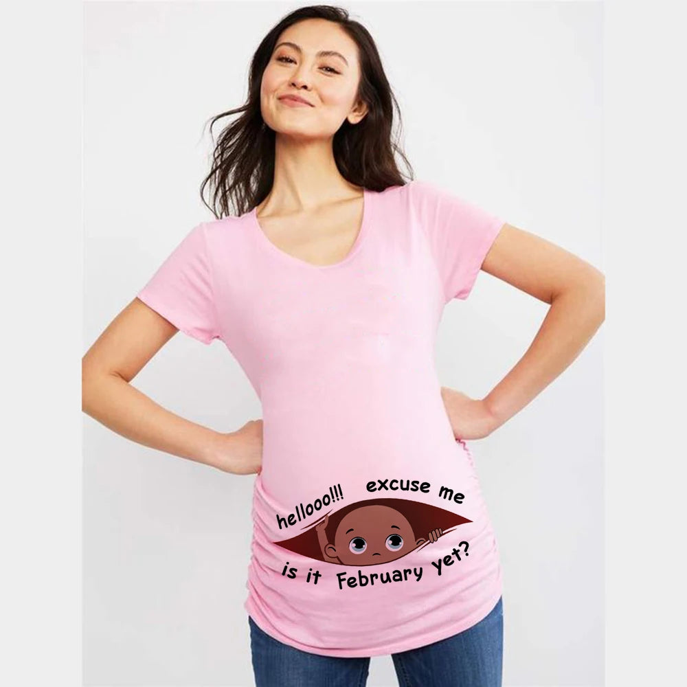 "Excuse Me, Is It January Yet?" 12 Months Summer Maternity Pregnancy T-Shirt | Black Baby Print Women Tee | Pregnant Clothes