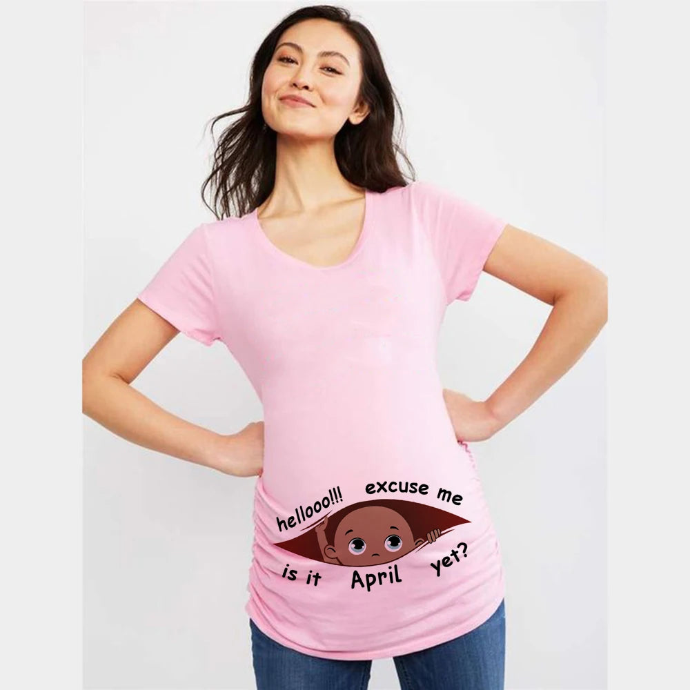"Excuse Me, Is It January Yet?" 12 Months Summer Maternity Pregnancy T-Shirt | Black Baby Print Women Tee | Pregnant Clothes