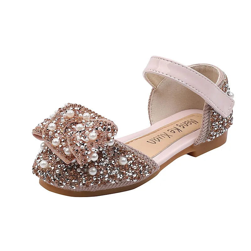 Summer Baby Girls’ Sandals – Toddler & Infant Slip-On Shoes, Pearl Crystal Single Princess Roman Sandals, Size 21-36