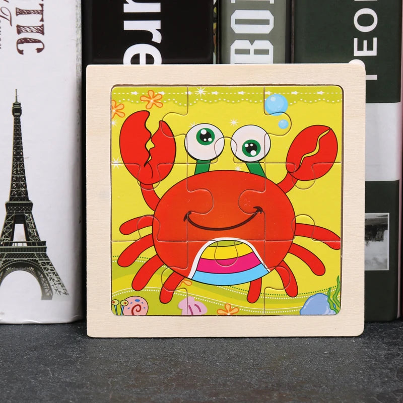 11x11cm (4.33x4.33in) Kids Wooden Puzzle – Cartoon Animal Traffic Tangram Educational Toy