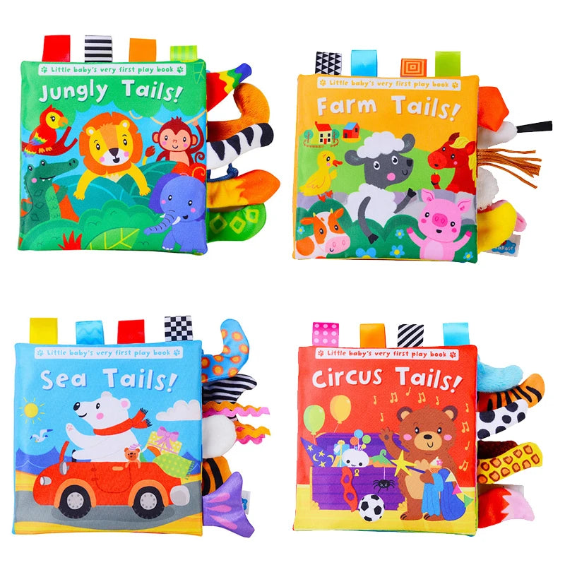 New Baby Toys - Cartoon Animals Tail Cloth Book, Educational Ringed Paper Cloth Book, Enlightenment Toy for Babies 0-12 Months