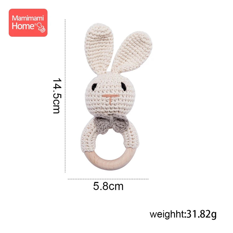 1Pc Baby Teether Wooden Crochet Rattle Toy - BPA-Free Wood Rodent Rabbit Rattle, Baby Mobile Play Gym, Newborn Educational Toy Gift