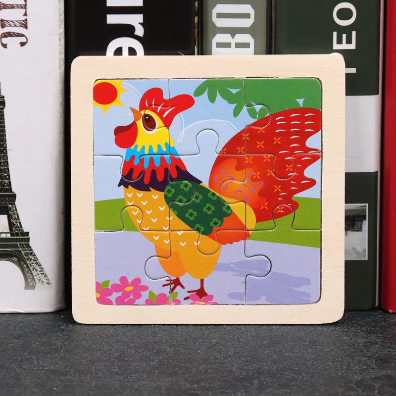 11x11cm (4.33x4.33in) Kids Wooden Puzzle – Cartoon Animal Traffic Tangram Educational Toy
