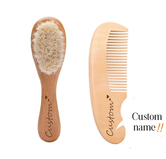 Baby Care Hair Brush for Kids - Girl Bath & Shower - Pure Natural Wool Wooden Comb & Hairbrush - Infant Newborn Massager