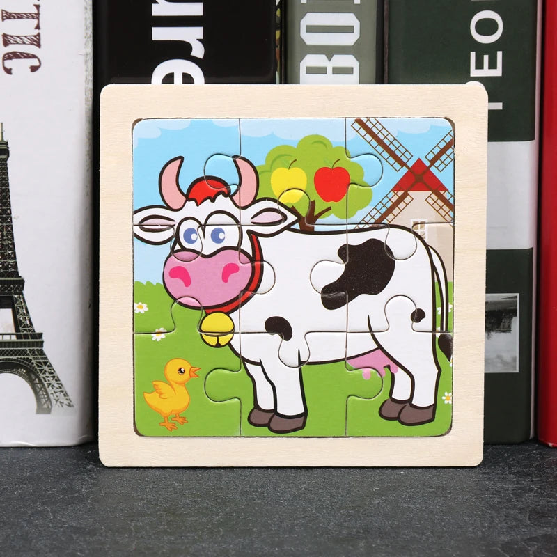 11x11cm (4.33x4.33in) Kids Wooden Puzzle – Cartoon Animal Traffic Tangram Educational Toy