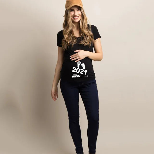 Summer Funny Cartoon Print Pregnancy T-Shirt | Maternity Tops | Plus-Size Short Sleeve for Pregnant Women | Hot Sale