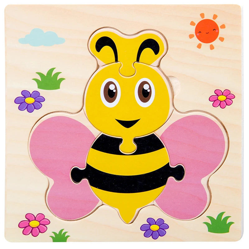 Baby Wooden 3D Puzzle – Tangram Shapes Educational Cartoon Animal Toy for Kids