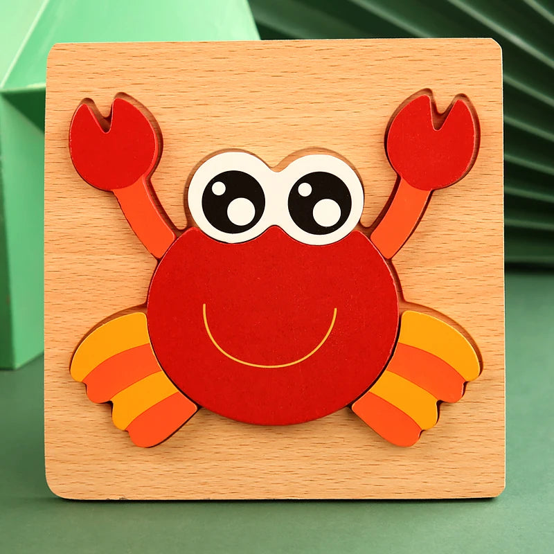 3D Wooden Puzzle – Baby Cartoon Animal Traffic Jigsaw Educational Toy for Children