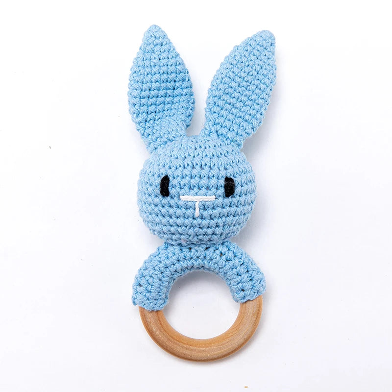 1pc Baby Teether Music Rattle - Animal Crochet Rattle, Elephant & Giraffe Wooden Ring, Babies Gym Montessori Children’s Toys