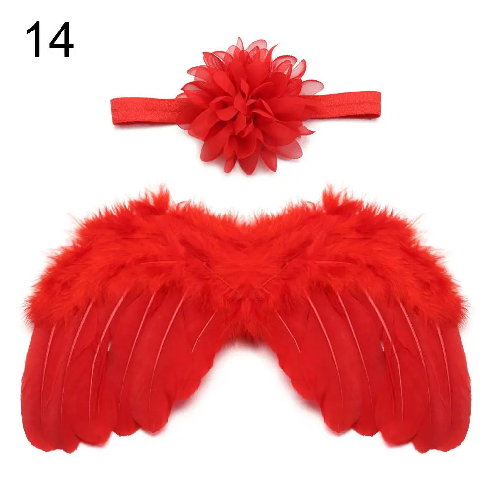 2pcs/Set Cute Newborn Angel Feather Wings & Baby Girl Rose Flower Headband Hair Accessories for Infant Photography Props