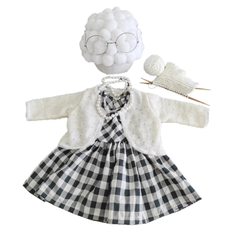 Funny Baby Photography Props Costume Set for Girls – Infant Cosplay Outfit, Grandma Clothes, Photo Shooting Hat and Accessories