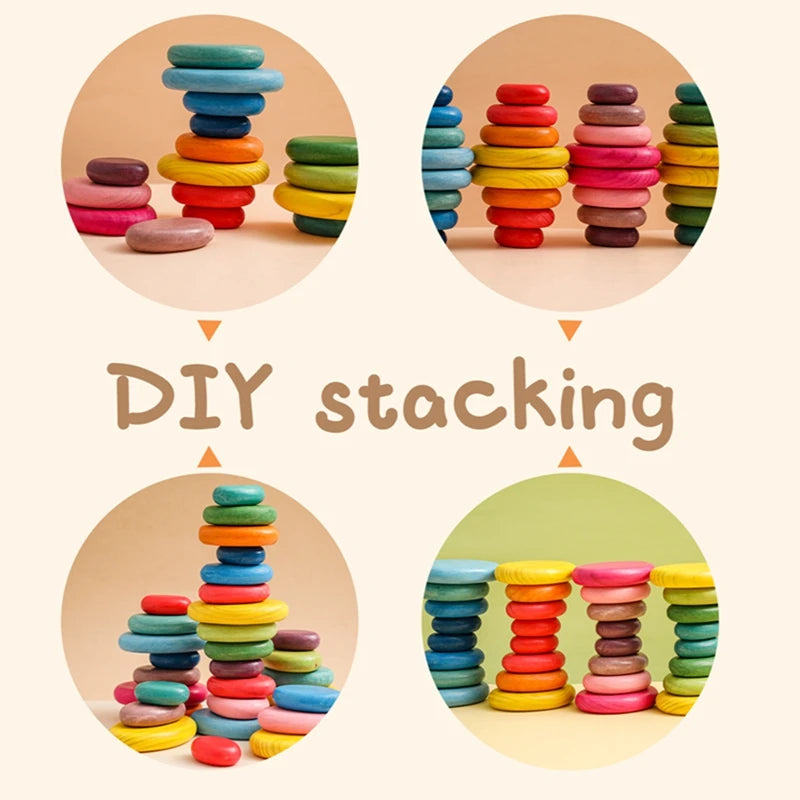Baby Wooden Building Blocks – BPA-Free Montessori Rainbow Stacked Stone, Balanced Stacking Toy for Children, Educational Gift