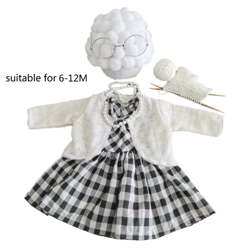 Funny Baby Photography Props Costume Set for Girls – Infant Cosplay Outfit, Grandma Clothes, Photo Shooting Hat and Accessories