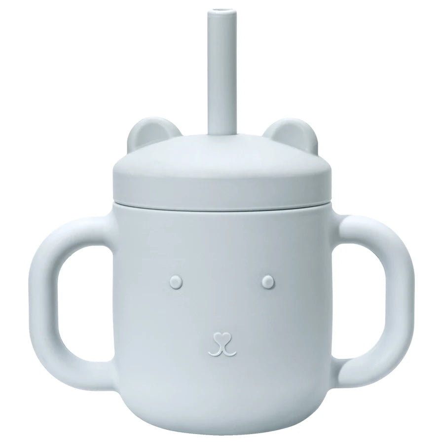 Cartoon Bear Baby Drinking Cup with Double Handles, Straw Feeding Cup, BPA-Free Soft Silicone Learn to Drink Cup, Newborn Accessories