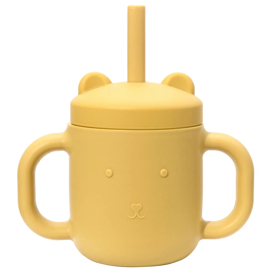 Cartoon Bear Baby Drinking Cup with Double Handles, Straw Feeding Cup, BPA-Free Soft Silicone Learn to Drink Cup, Newborn Accessories