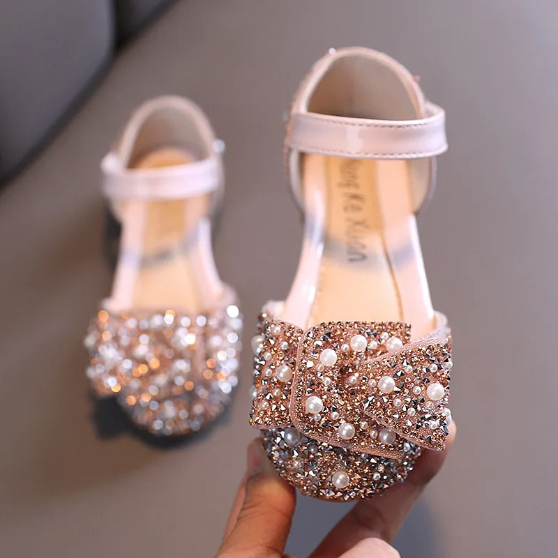 Summer Baby Girls’ Sandals – Toddler & Infant Slip-On Shoes, Pearl Crystal Single Princess Roman Sandals, Size 21-36