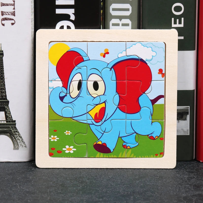 11x11cm (4.33x4.33in) Kids Wooden Puzzle – Cartoon Animal Traffic Tangram Educational Toy