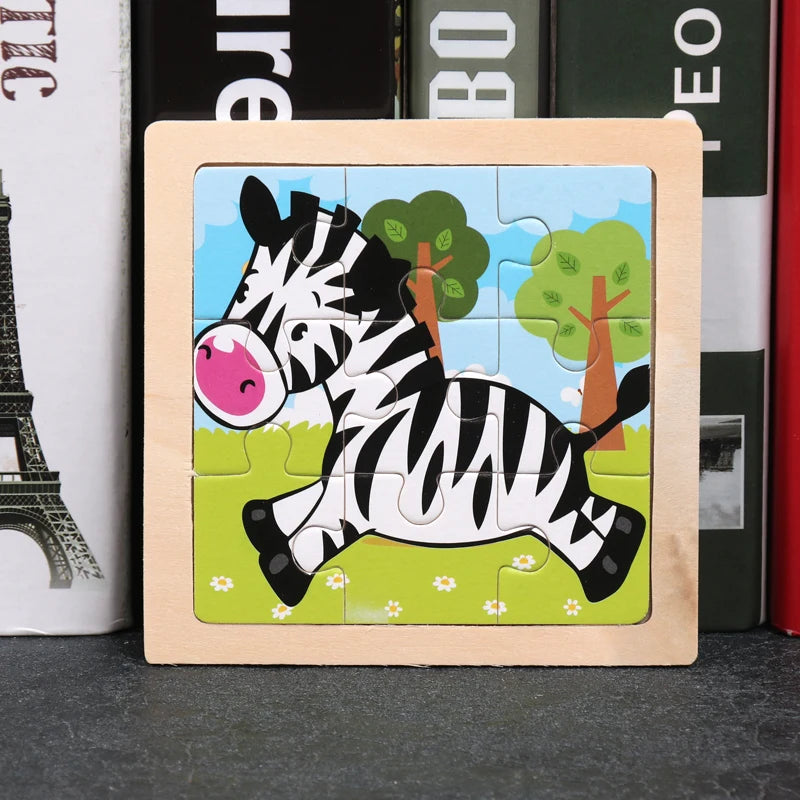 11x11cm (4.33x4.33in) Kids Wooden Puzzle – Cartoon Animal Traffic Tangram Educational Toy