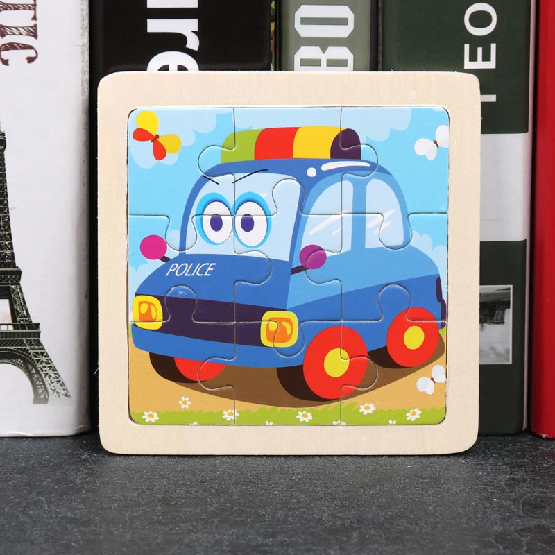 11x11cm (4.33x4.33in) Kids Wooden Puzzle – Cartoon Animal Traffic Tangram Educational Toy
