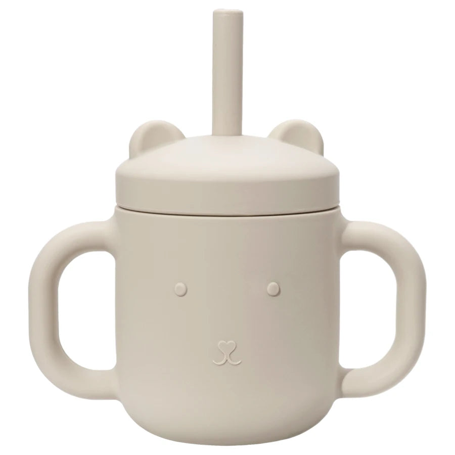 Cartoon Bear Baby Drinking Cup with Double Handles, Straw Feeding Cup, BPA-Free Soft Silicone Learn to Drink Cup, Newborn Accessories