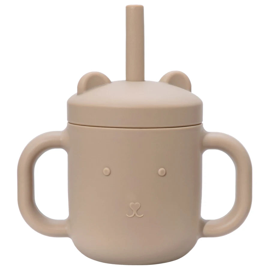 Cartoon Bear Baby Drinking Cup with Double Handles, Straw Feeding Cup, BPA-Free Soft Silicone Learn to Drink Cup, Newborn Accessories