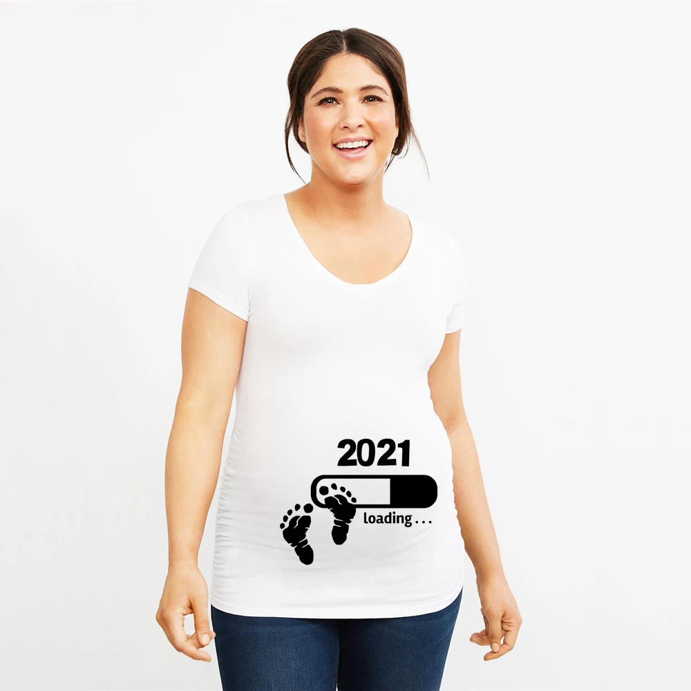 Summer Funny Cartoon Print Pregnancy T-Shirt | Maternity Tops | Plus-Size Short Sleeve for Pregnant Women | Hot Sale