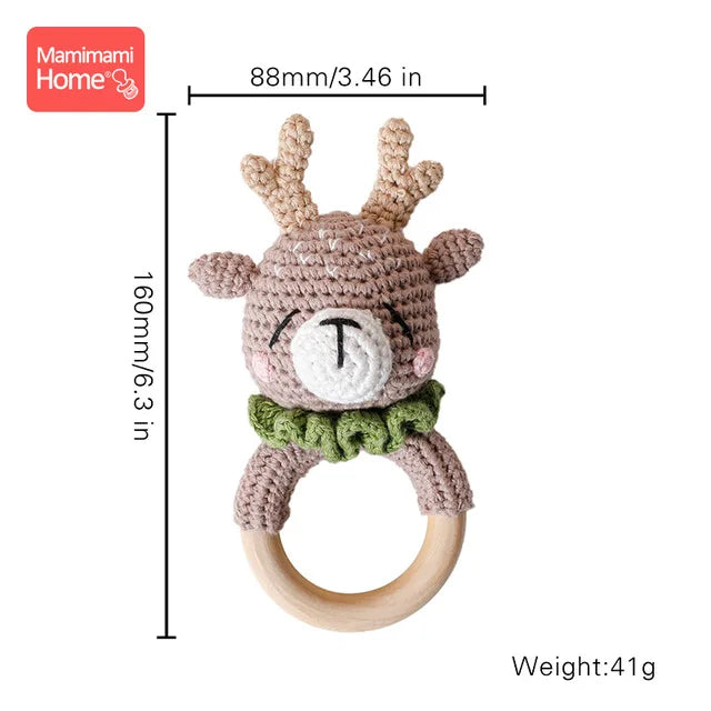 1Pc Baby Teether Wooden Crochet Rattle Toy - BPA-Free Wood Rodent Rabbit Rattle, Baby Mobile Play Gym, Newborn Educational Toy Gift