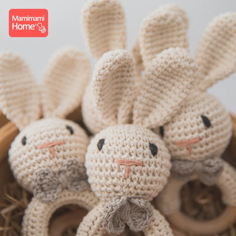 1Pc Baby Teether Wooden Crochet Rattle Toy - BPA-Free Wood Rodent Rabbit Rattle, Baby Mobile Play Gym, Newborn Educational Toy Gift