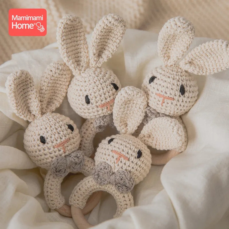 1Pc Baby Teether Wooden Crochet Rattle Toy - BPA-Free Wood Rodent Rabbit Rattle, Baby Mobile Play Gym, Newborn Educational Toy Gift