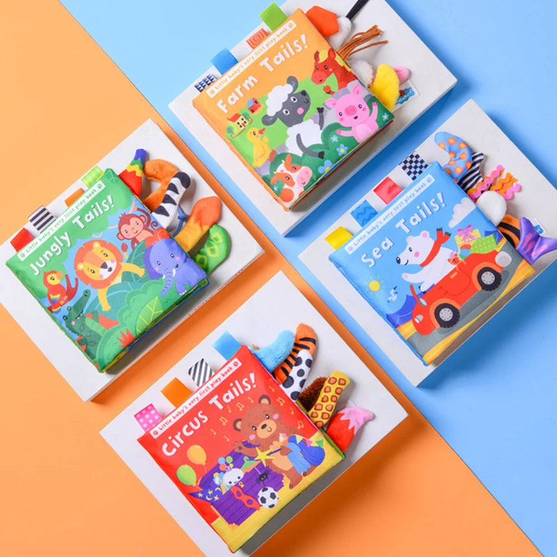 New Baby Toys - Cartoon Animals Tail Cloth Book, Educational Ringed Paper Cloth Book, Enlightenment Toy for Babies 0-12 Months