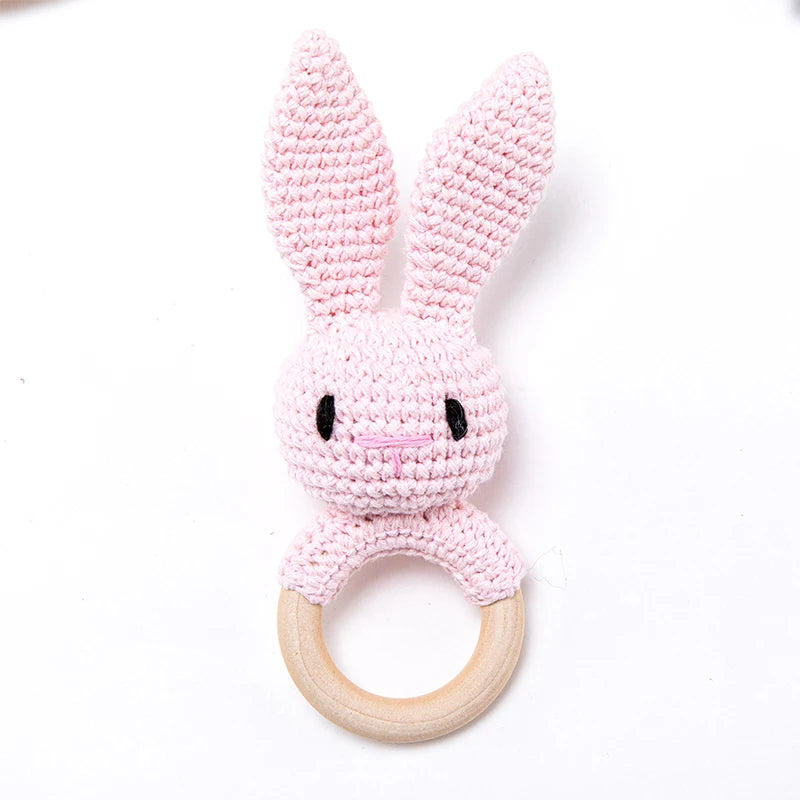 1pc Baby Teether Music Rattle - Animal Crochet Rattle, Elephant & Giraffe Wooden Ring, Babies Gym Montessori Children’s Toys