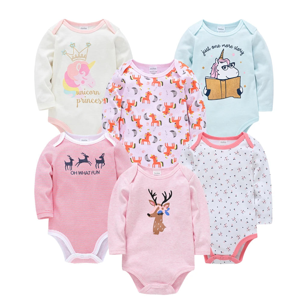 Kavkas 6PCS/3PCS Baby Bodysuit Set – Long Sleeve 100% Cotton Newborn Onesies (0-12 Months)