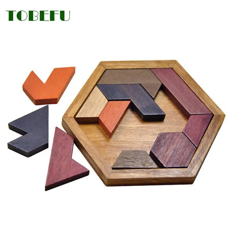 Wooden Geometric Shape Jigsaw Puzzle – Brain Teaser Educational Toy for Kids