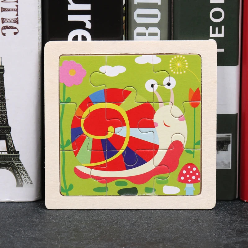 11x11cm (4.33x4.33in) Kids Wooden Puzzle – Cartoon Animal Traffic Tangram Educational Toy