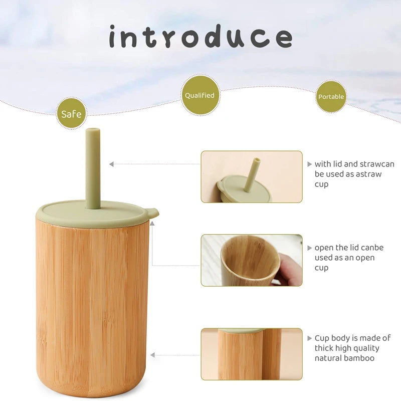 Let's Make 1pc Wooden Water Bottle for School Kids, Silicone Soft Straw Cup, Children's Learning Drinkware, Baby Feeding Bottle