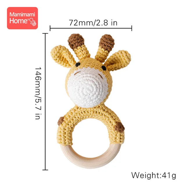 1Pc Baby Teether Wooden Crochet Rattle Toy - BPA-Free Wood Rodent Rabbit Rattle, Baby Mobile Play Gym, Newborn Educational Toy Gift