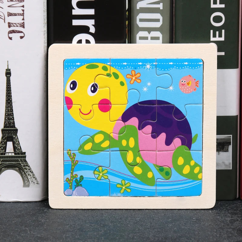11x11cm (4.33x4.33in) Kids Wooden Puzzle – Cartoon Animal Traffic Tangram Educational Toy