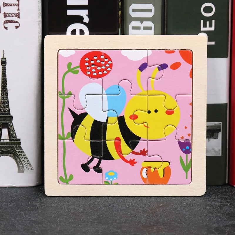 11x11cm (4.33x4.33in) Kids Wooden Puzzle – Cartoon Animal Traffic Tangram Educational Toy