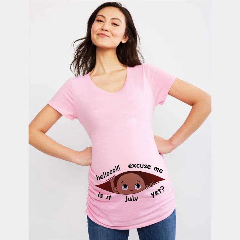 "Excuse Me, Is It January Yet?" 12 Months Summer Maternity Pregnancy T-Shirt | Black Baby Print Women Tee | Pregnant Clothes