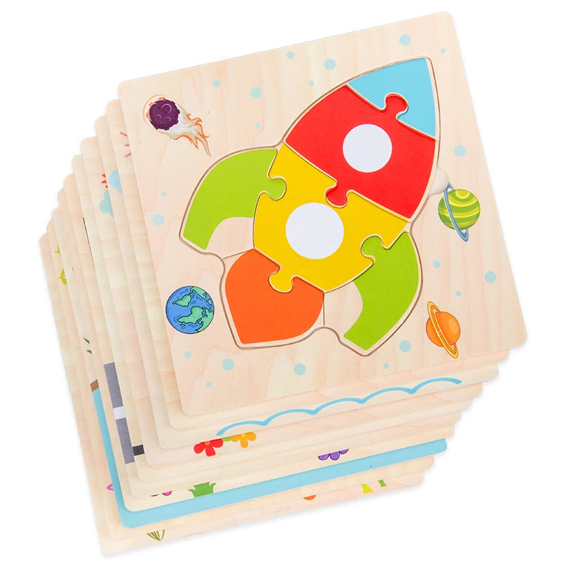Baby Wooden 3D Puzzle – Tangram Shapes Educational Cartoon Animal Toy for Kids