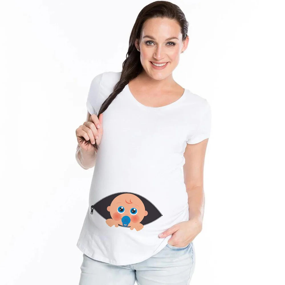 Summer Funny Cartoon Print Pregnancy T-Shirt | Maternity Tops | Plus-Size Short Sleeve for Pregnant Women | Hot Sale