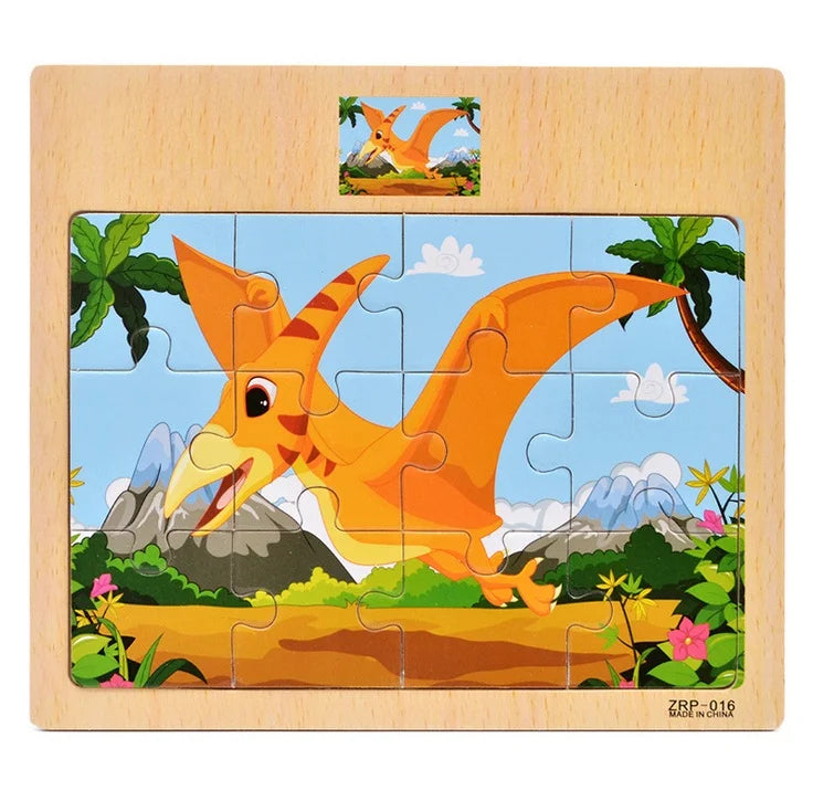 12 or 9 Pieces Wooden Puzzle Set for Kids – Cartoon Vehicle and Animal Educational Toys