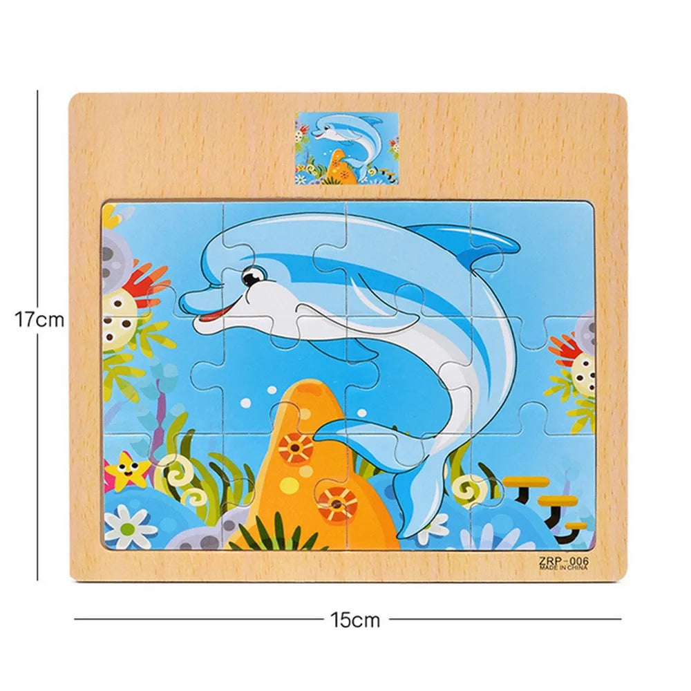12 or 9 Pieces Wooden Puzzle Set – Cartoon Vehicle and Animal Educational Toys for Kids
