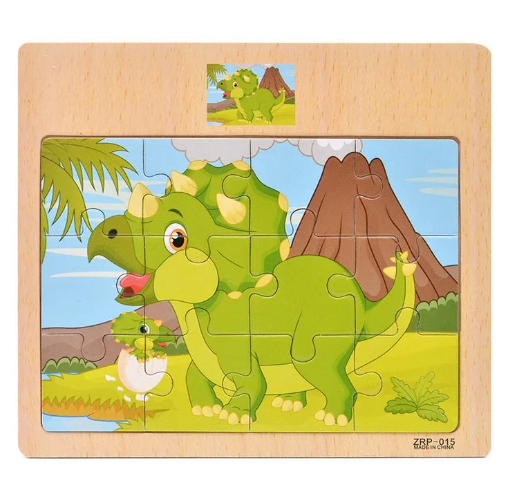12 or 9 Pieces Wooden Puzzle Set for Kids – Cartoon Vehicle and Animal Educational Toys