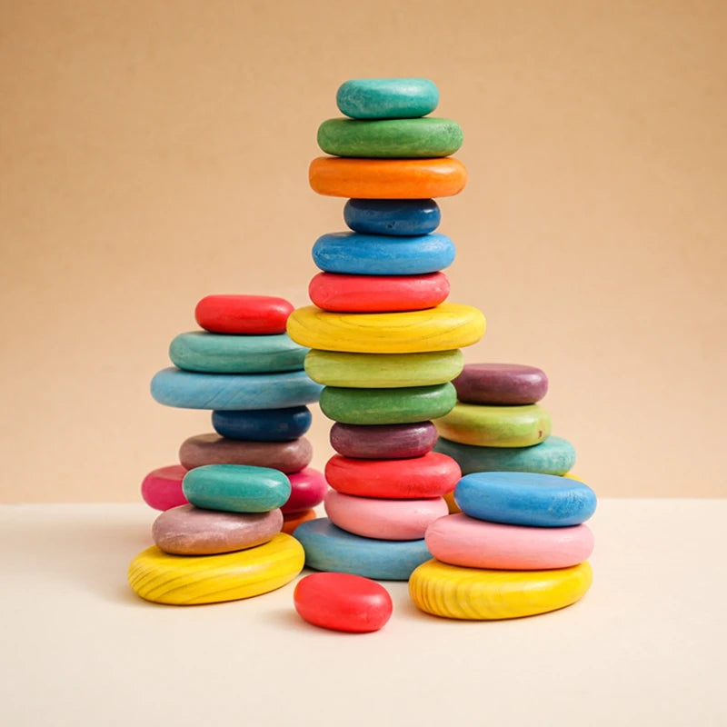 Baby Wooden Building Blocks – BPA-Free Montessori Rainbow Stacked Stone, Balanced Stacking Toy for Children, Educational Gift