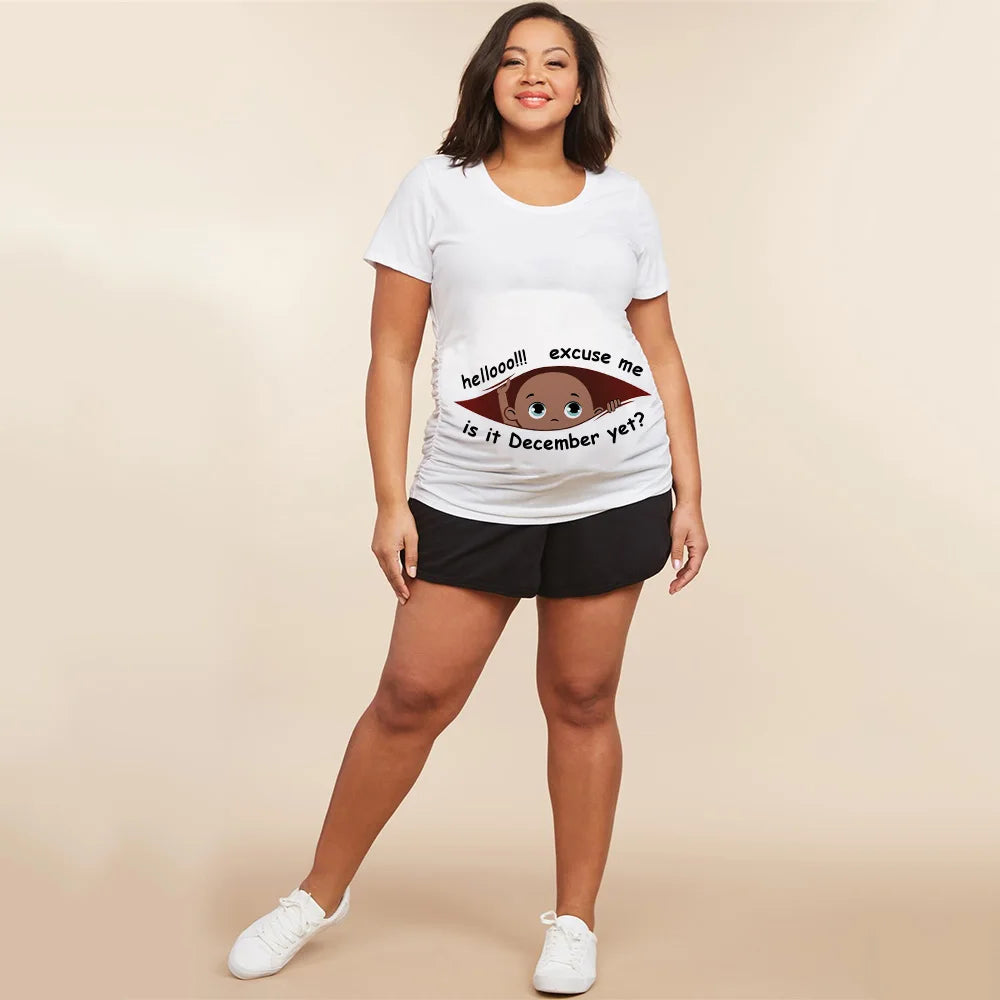 Summer Funny Cartoon Print Pregnancy T-Shirt | Maternity Tops | Plus-Size Short Sleeve for Pregnant Women | Hot Sale