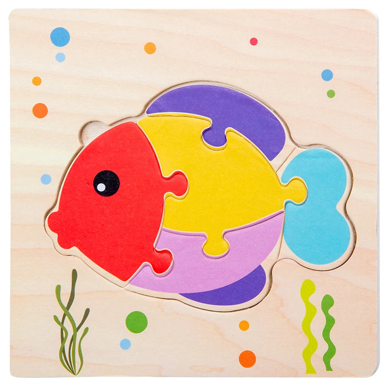 Baby Wooden 3D Puzzle – Tangram Shapes Educational Cartoon Animal Toy for Kids